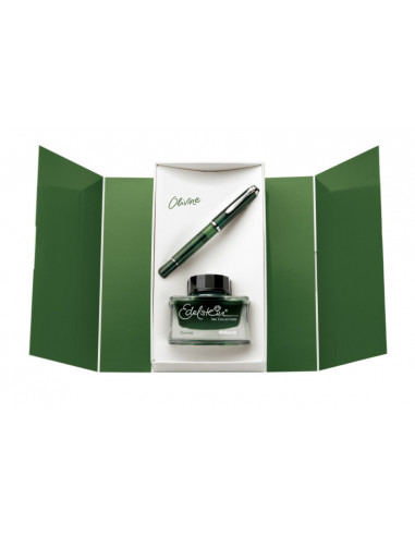 811064,Stilou Clasic M205 F Accesorii Argintu Lucios + Cerneala Olivine Pelikan