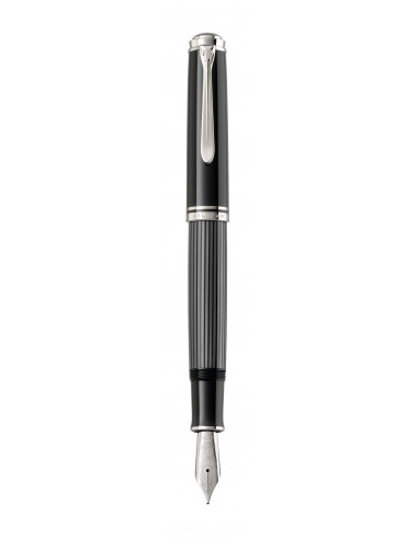 810487,Stilou Souveran M1005 Stresemann M, Penita Aur 18K, Accesorii Placate Cu Paladiu, Corp Antracit/Dungi, Cutie Cadou Pelika