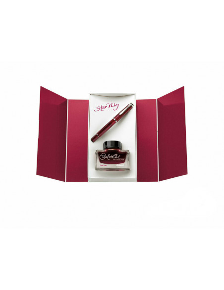 814386,Stilou Classic M205, Editie Speciala Star Ruby, Penita F + Calimara Cerneala Edelstein Star Ruby In Cutie Cadou Pelikan