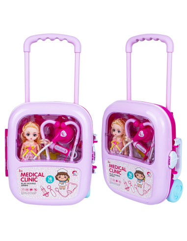 Set doctor in troller + papusica, 16 piese,ROB-7778B
