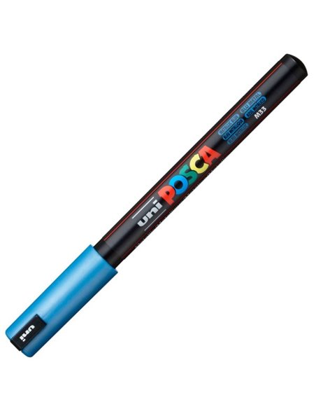 Marker UNI Posca PC-1MR, varf metalic, 0.7 mm, Albastru Metalizat