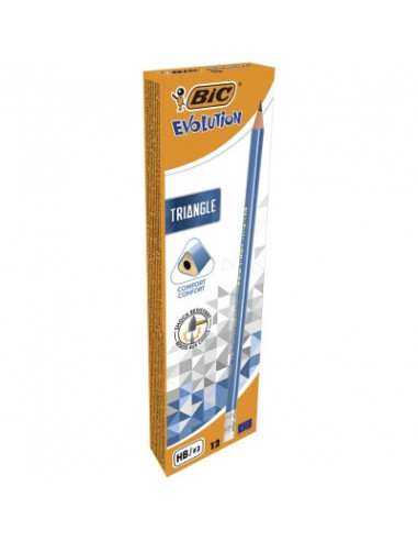 Creion grafit BIC Evolution Triangle cu radiera, 12