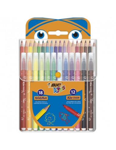 Pachet Mixt Coloriaj BIC: Creioane Colorate Evolution BIC