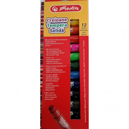 Tempera Solida tip creion, Herlitz, 10 G, 12 culori/set Tempera Solida tip creion, Herlitz, 10 G, 12 culori/set