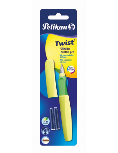 807326,Stilou Twist Galben Neon, Cu Grip Ergonomic, 2 Rezerve Albastre, Blister Pelikan 807326,Stilou Twist Galben Neon, Cu Grip Ergonomic, 2 Rezerve Albastre, Blister Pelikan