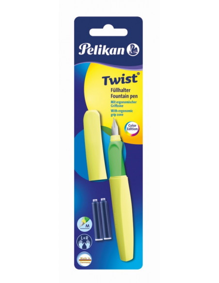 807326,Stilou Twist Galben Neon, Cu Grip Ergonomic, 2 Rezerve Albastre, Blister Pelikan 807326,Stilou Twist Galben Neon, Cu Grip Ergonomic, 2 Rezerve Albastre, Blister Pelikan