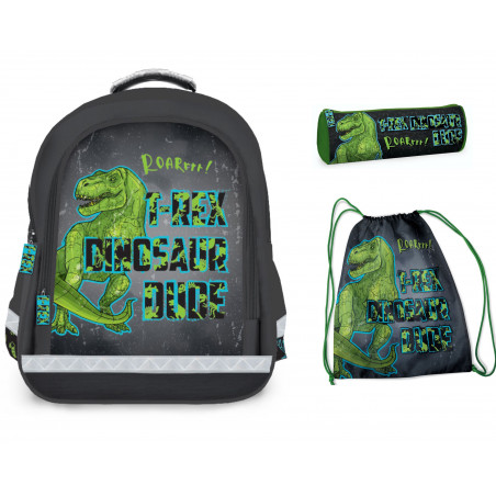 Set scoala Dinozaur 2 - Ghiozdan scolar, Etui, Sac incaltaminte Set scoala Dinozaur 2 - Ghiozdan scolar, Etui, Sac incaltaminte