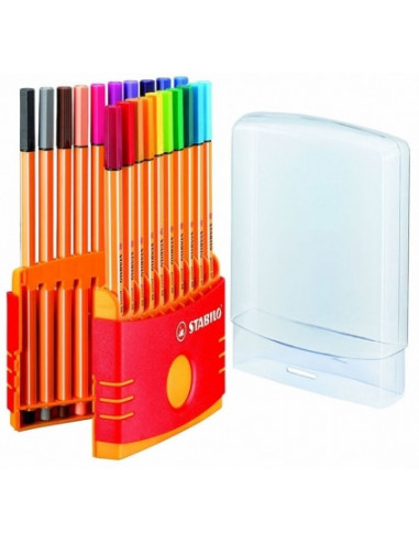 SW882003,Fineliner Stabilo Point 88, 0.4 mm, 20 buc/portofel, Color Parade