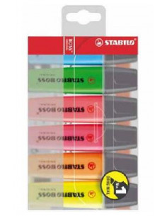 SW117006,Textmarker Stabilo Boss Original, 6 culori/set plastic (g, v, p, r, a, r)
