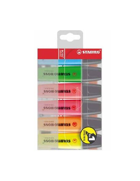 SW117006,Textmarker Stabilo Boss Original, 6 culori/set plastic (g, v, p, r, a, r)