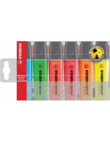 SW117006,Textmarker Stabilo Boss Original, 6 culori/set plastic (g, v, p, r, a, r)