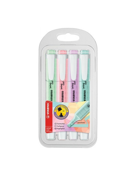 SW275408,Textmarker Stabilo Stabilo Swing Cool Pastel, 4 culori/set SW275408,Textmarker Stabilo Stabilo Swing Cool Pastel, 4 culori/set