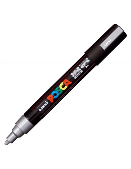 Marker UNI Posca PC-5M, varf 2,5 mm, Argintiu