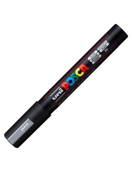 Marker UNI Posca PC-5M, varf 2,5 mm, Argintiu