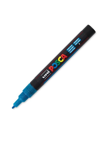 Marker UNI Posca PC-3ML, 09-13 mm, Albastru deschis cu sclipici