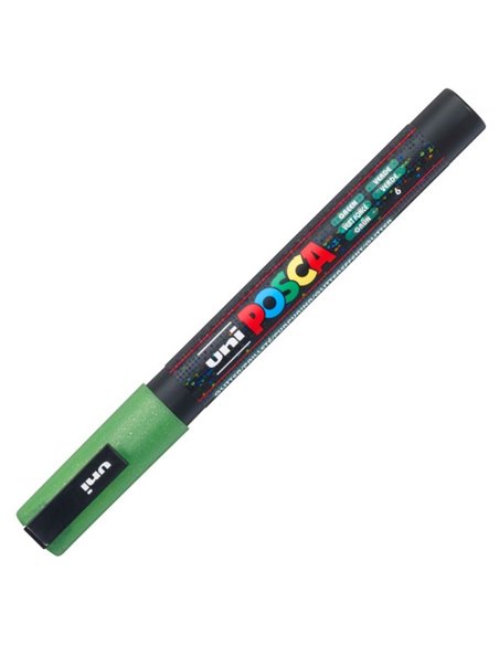 Marker UNI Posca PC-3ML, 09-13 mm, Verde cu sclipici