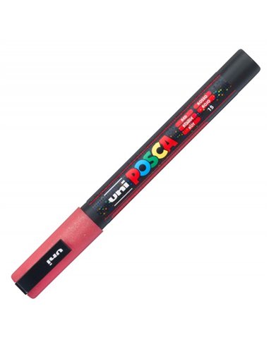 Marker UNI Posca PC-3ML, 09-13 mm, Rosu cu sclipici