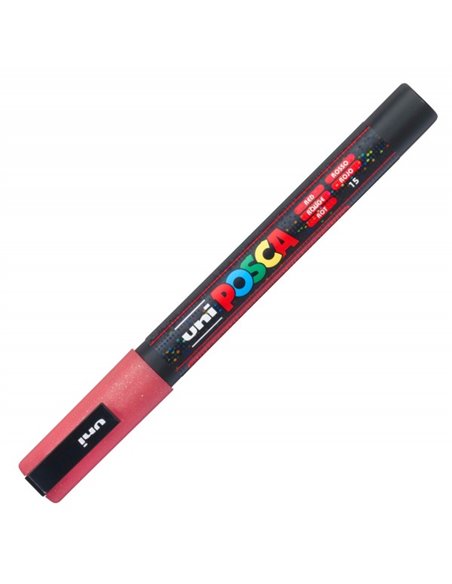 Marker UNI Posca PC-3ML, 09-13 mm, Rosu cu sclipici