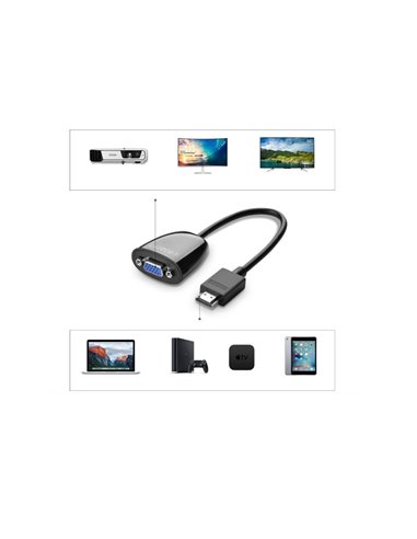Adaptor video Ugreen, "MM105" HDMI (T) la 1 x VGA (M) 1920x1080 la 60Hz fara sunet, lungime 0.15m, Negru