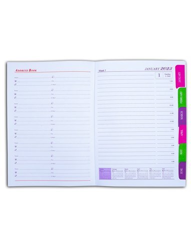 Agenda A5, Datata 2023, Coperta Cartonata, Verde