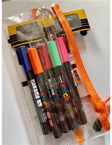 Set 5 markere UNI POSCA PC-3M, 0.9-1.3mm + Ochelari 3D si Stikere
