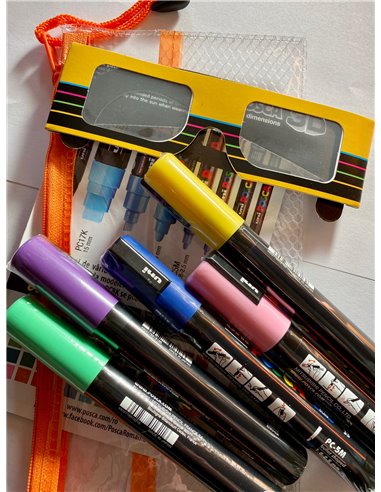 Set 5 markere UNI POSCA PC-3M, 0.9-1.3mm + Ochelari 3D si Stikere