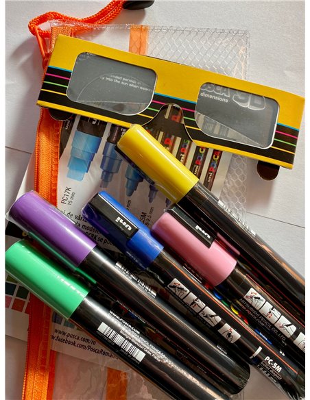Set 5 markere UNI POSCA PC-3M, 0.9-1.3mm + Ochelari 3D si Stikere