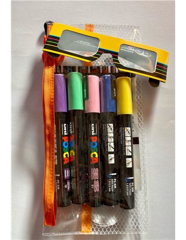 Set 5 markere UNI POSCA PC-3M, 0.9-1.3mm + Ochelari 3D si Stikere
