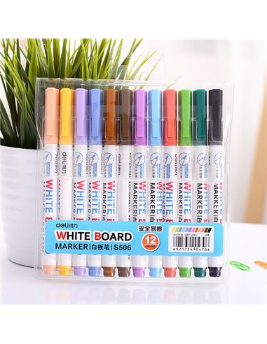 Markere Deli WhiteBoard Slim, Set 12 buc., Culori atractive