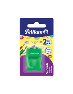 700245/VERDE,Ascutitoare Pelikan V-Blade, Plastic, Dubla, Cu Container, Verde