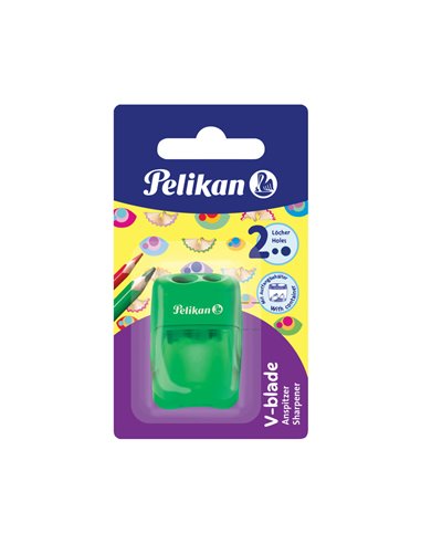 700245/VERDE,Ascutitoare Pelikan V-Blade, Plastic, Dubla, Cu Container, Verde