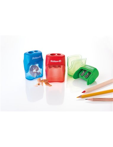 700245/ROSU,Ascutitoare Pelikan V-Blade, Plastic, Dubla, Cu Container, Rosie