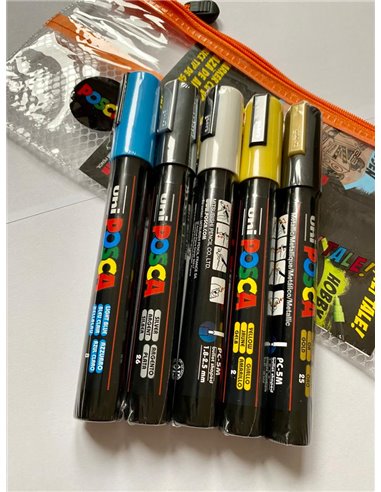 Set 5 markere UNI POSCA PC-5M, 2.5mm + Stickere 