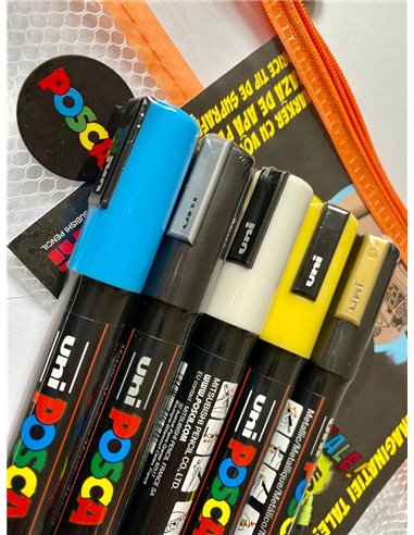Set 5 markere UNI POSCA PC-5M, 2.5mm + Stickere 