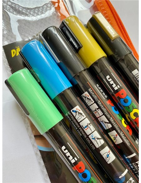 Set 5 markere UNI POSCA PC-5M, 2.5mm + Stickere 