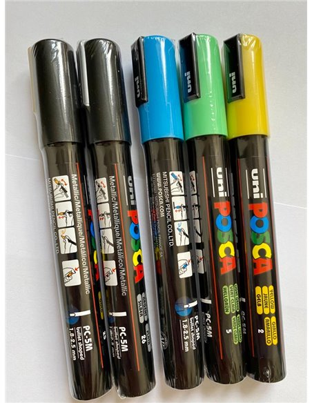 Set 5 markere UNI POSCA PC-5M, 2.5mm + Stickere 
