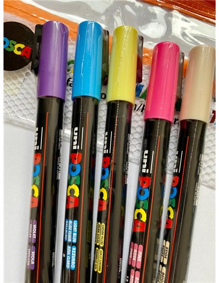 Set 5 markere UNI POSCA PC-3M, 0.9-1.3mm +  Stickere
