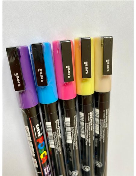Set 5 markere UNI POSCA PC-3M, 0.9-1.3mm +  Stickere