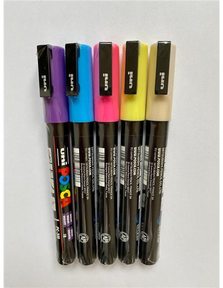 Set 5 markere UNI POSCA PC-3M, 0.9-1.3mm +  Stickere
