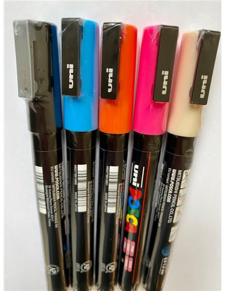 Set 5 markere UNI POSCA PC-3M, 0.9-1.3mm +  Stickere
