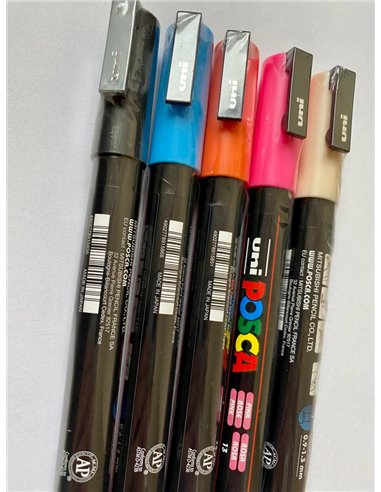 Set 5 markere UNI POSCA PC-3M, 0.9-1.3mm +  Stickere