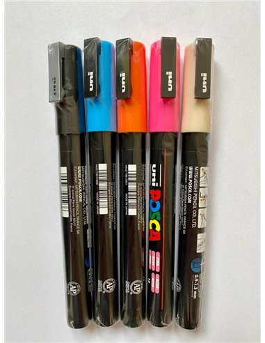 Set 5 markere UNI POSCA PC-3M, 0.9-1.3mm +  Stickere