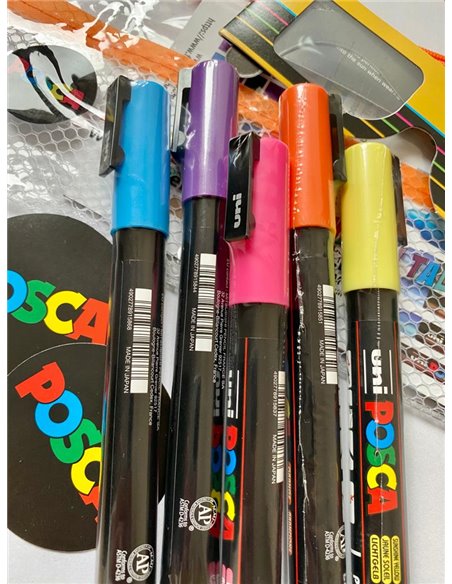 Set 5 markere UNI POSCA PC-3M, 2.5mm + Ochelari 3D si Stickere
