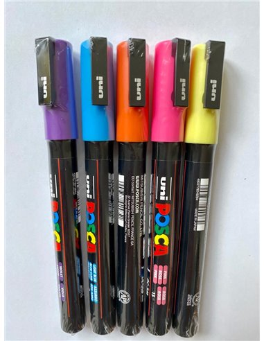 Set 5 markere UNI POSCA PC-3M, 2.5mm + Ochelari 3D si Stickere