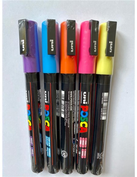 Set 5 markere UNI POSCA PC-3M, 2.5mm + Ochelari 3D si Stickere