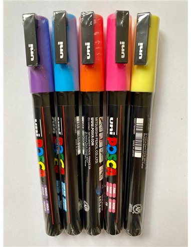 Set 5 markere UNI POSCA PC-3M, 2.5mm + Ochelari 3D si Stickere