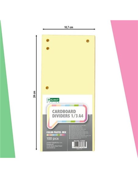 Separatoare biblioraft carton D.RECT OFFICE 100BUC/SET - 4 CULORI/SET
