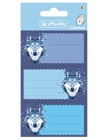 50028214,Etichete scolare HERLITZ 3X3 COLI/SET - Wild Animals Wolf