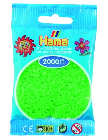 2000 margele Hama MINI in pungulita - verde fluorescent