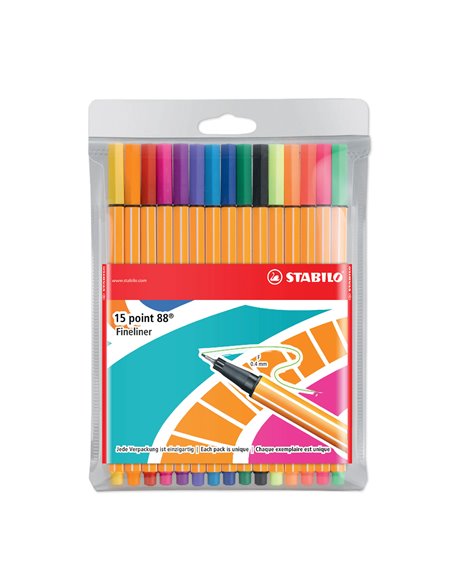 SW8815-3,Set Fineliner Stabilo Point 88 F, 0.4 mm, 15 bucati/set plastic